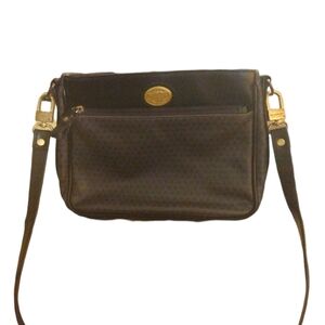 Vintage 1980s Liz Claiborne Black & Dark Grey Front Zipper Sling Bag